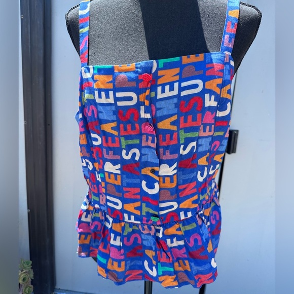 NWT Farm Rio Anthropologie Fantastic Peplum Ruffle Multi Color Top Sz L - Picture 2 of 12